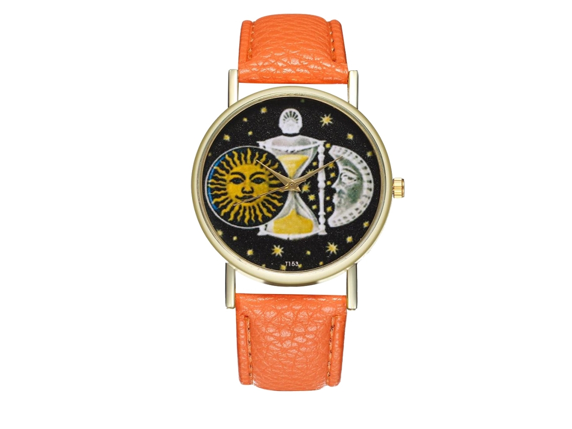 Reloj De Pulsera Unisex De Cuero Fashionable Para Hombre Y Mujer (naranja)