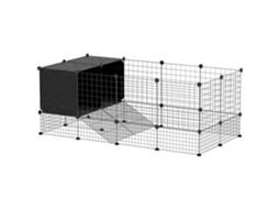 Recinto para Animais Pequenos. Gaiola Modular de Coelhos com 31 Painéis e Canis Elevados. Feito de Aço. 140x70x52cm. Preto Ge