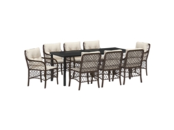 Conjunto 9 Conjunto De Jantar Para Jardim Vidaxl Castanho Vime Pe (200 X 80 X 73 Cm)