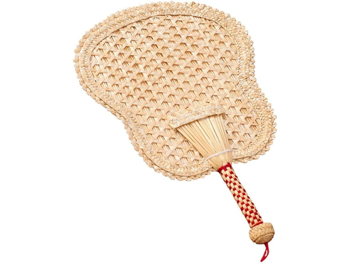 Leque Artesanal Resistente E Leve, Com Borda Da Lâmina Amarela, Trançado, Com Um Sign Elegante E Sofisticado