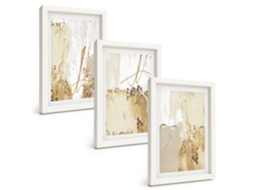 Quadros Decorativos Para Parede Padrões Abstratos Em Bege E Branco Moldura Branca Pinturas De Quarto Espelharte (3 Peças 20x30 Cm)