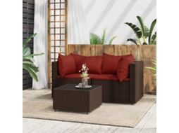 Vidaxl 3 Pcs Conjunto Lounge Jardim C/ Almofadões Vime Pe Castanho