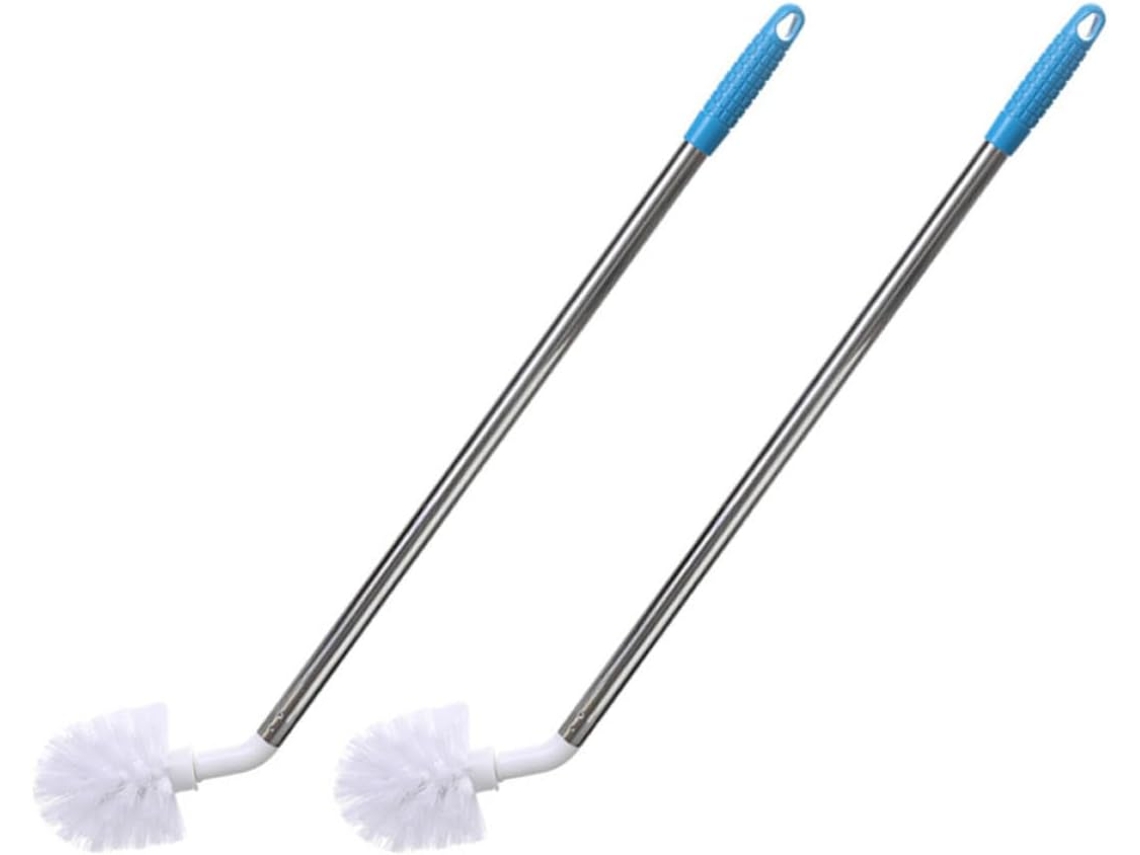 Escova Para Garrafas E Potes Com Cabo Longo Curvo, Conjunto De 2 Peças Em Nylon E Aço Inoxidável, Utensílio De Limpeza