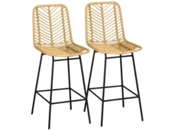 Dois Bancos De Bar Com Encosto, Estilo Boémio, Em Rattan Pe, Com Apoio Para Os Pés.