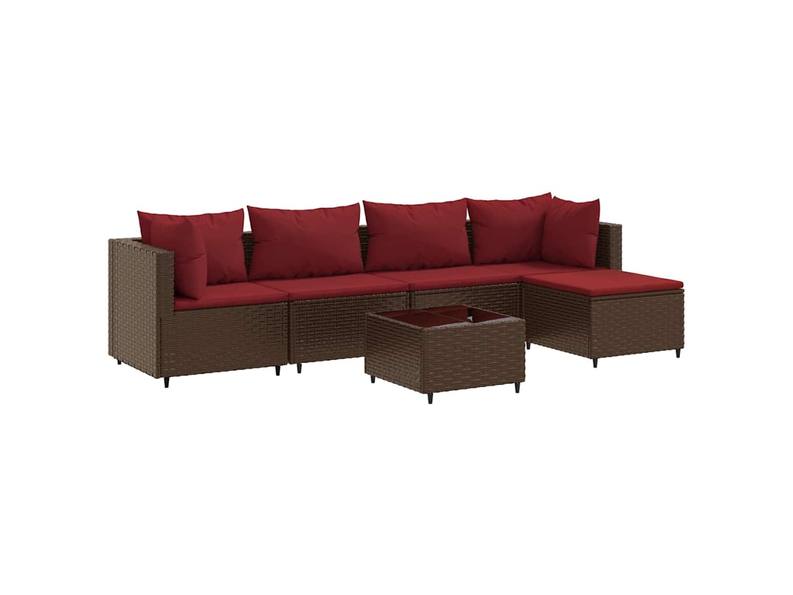 Conjunto 6 lounge jardim c/ almofadões 6 pcs VIDAXL vime PE castanho