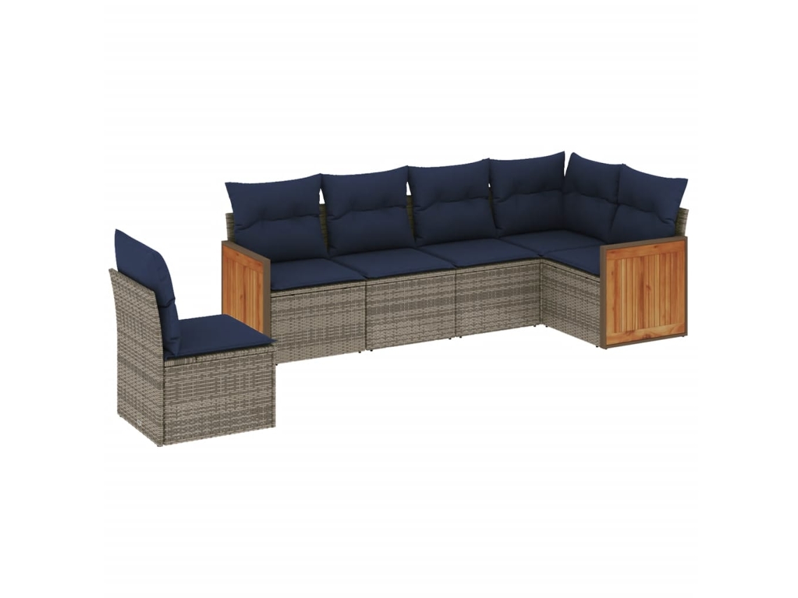Conjunto de Sofá de Jardim, 6 Peças, Almofadas, Rattan Cinza MAISON EXCLUSIVE