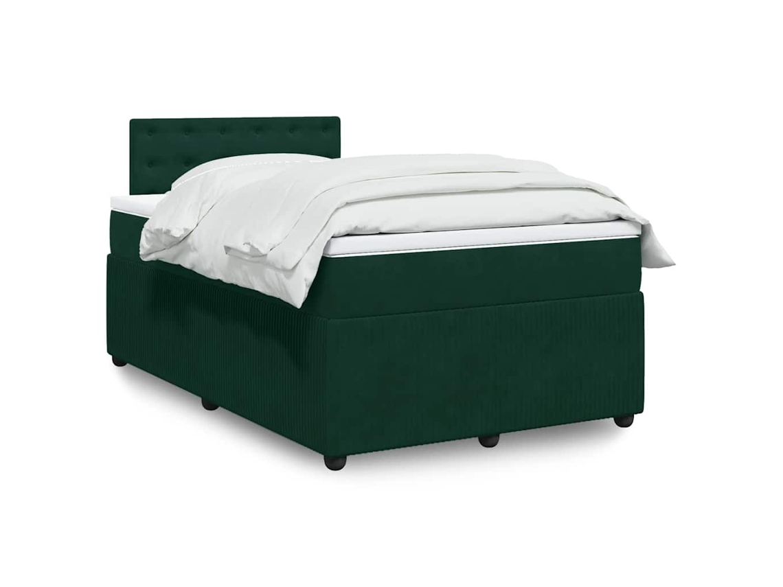 Vidaxl Cama Boxspring com Colchão 120x200 Cm Veludo Verde escuro