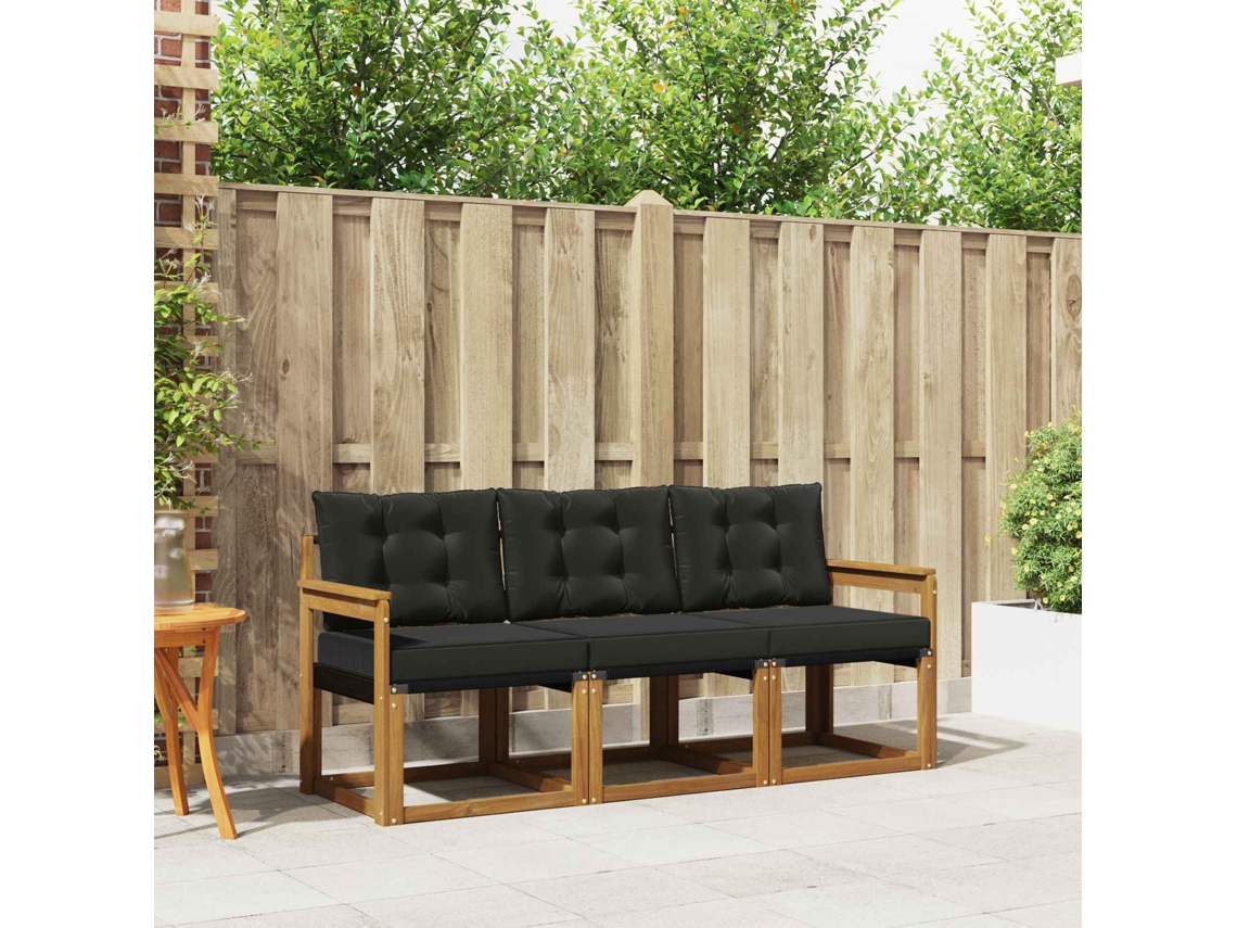 Vidaxl Conjunto De Sofás Para Exterior 3 Pcs Natural E Preto