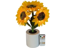 Luminária LED em formato de flor, com intensidade regulável e recarregável.