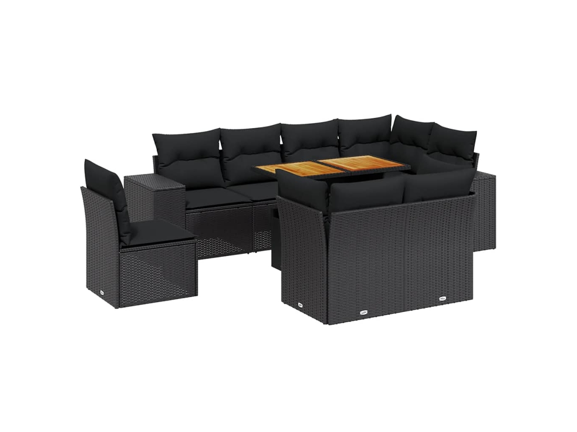 Conjunto de 9 Sofás para Jardim com Almofadas Vime Pe Preto MAISON EXCLUSIVE (9 pcs)