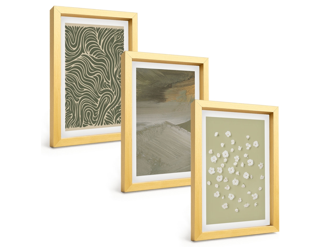 Quadros Decorativos Para Paredepadrões Abstratos De Flores Onduladas Moldura Dourada Pinturas De Quarto Espelharte (3 Peças 20x30 Cm)