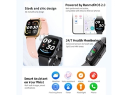 Relógio inteligente Bestvite com tela de 1,95 polegadas, chamadas Bluetooth, monitoramento de saúde e condicionamento físico, à prova d'água IP68, preto