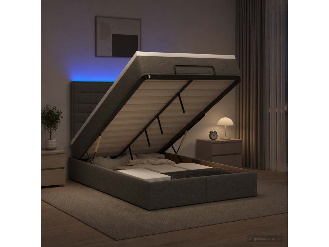 Vidaxl Cama Ottoman Com Colchão E Led Cinzento-escuro 120 X 190 Cm