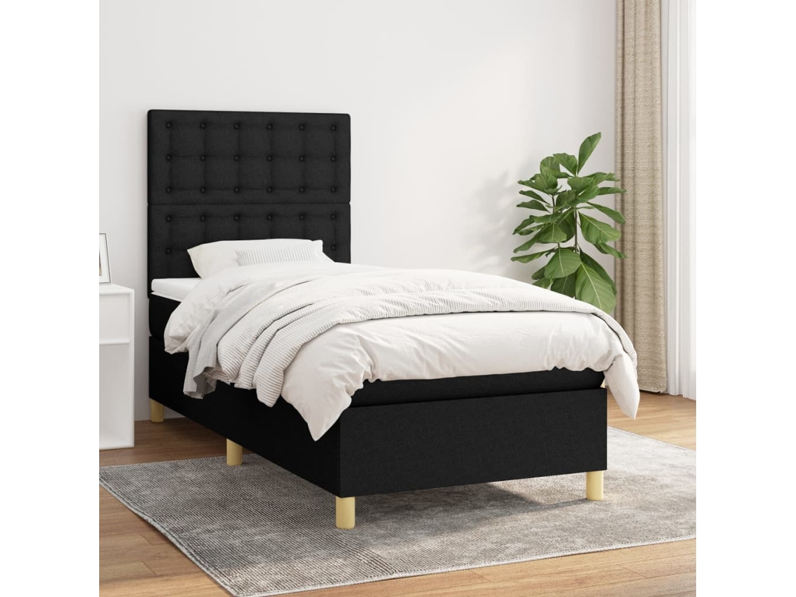Cama Com Molas/colchão 100x200 Cm Tecido Preto