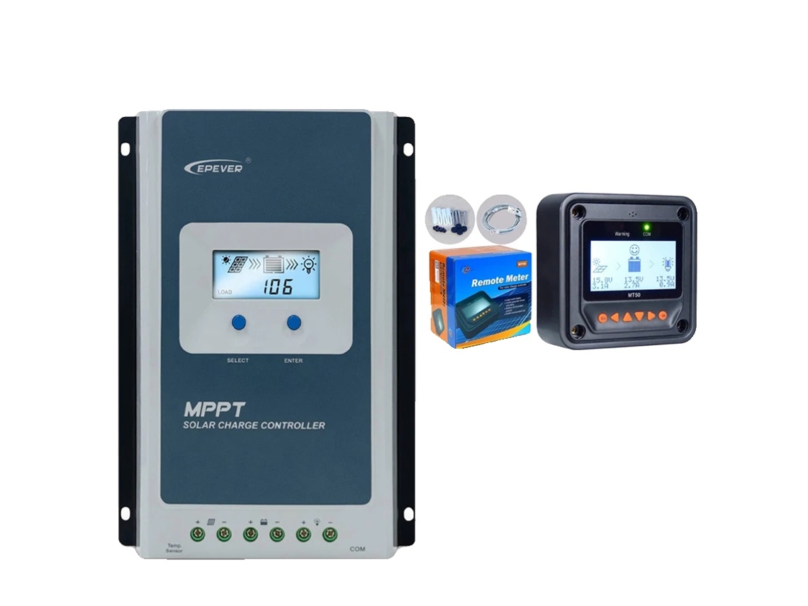 Controlador De Carga Solar Mppt Epever, Compatibilidade 12v/24v, Tensão Máxima Pv 100v,com Mt52,30a,12v 24v