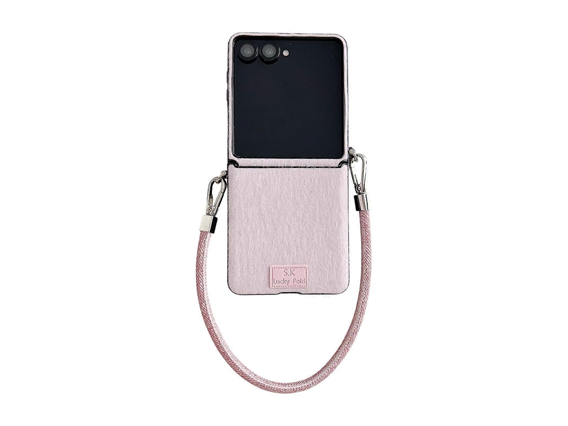 Capa De Celular Estilo Placa De Identificação Com Fivela Lateral Em Pelúcia E Alça Para Samsung Galaxy Z Flip7 5g / Flip7 Fe