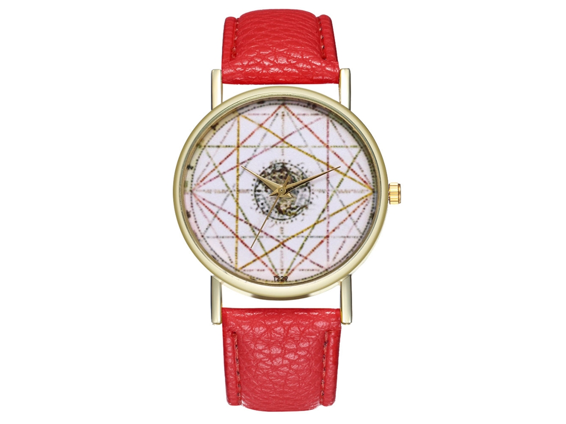 Relógio analógico de quartzo vermelho com estilo listrado Zhoulianfa e pulseira de PU para homens e mulheres.
