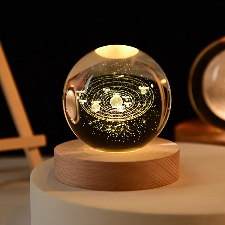 Ornamento de Bola de Cristal com Gravação a Laser 3d de Galáxia e Esfera Astronômica com Base MDUG (sistema Solar 60mm)