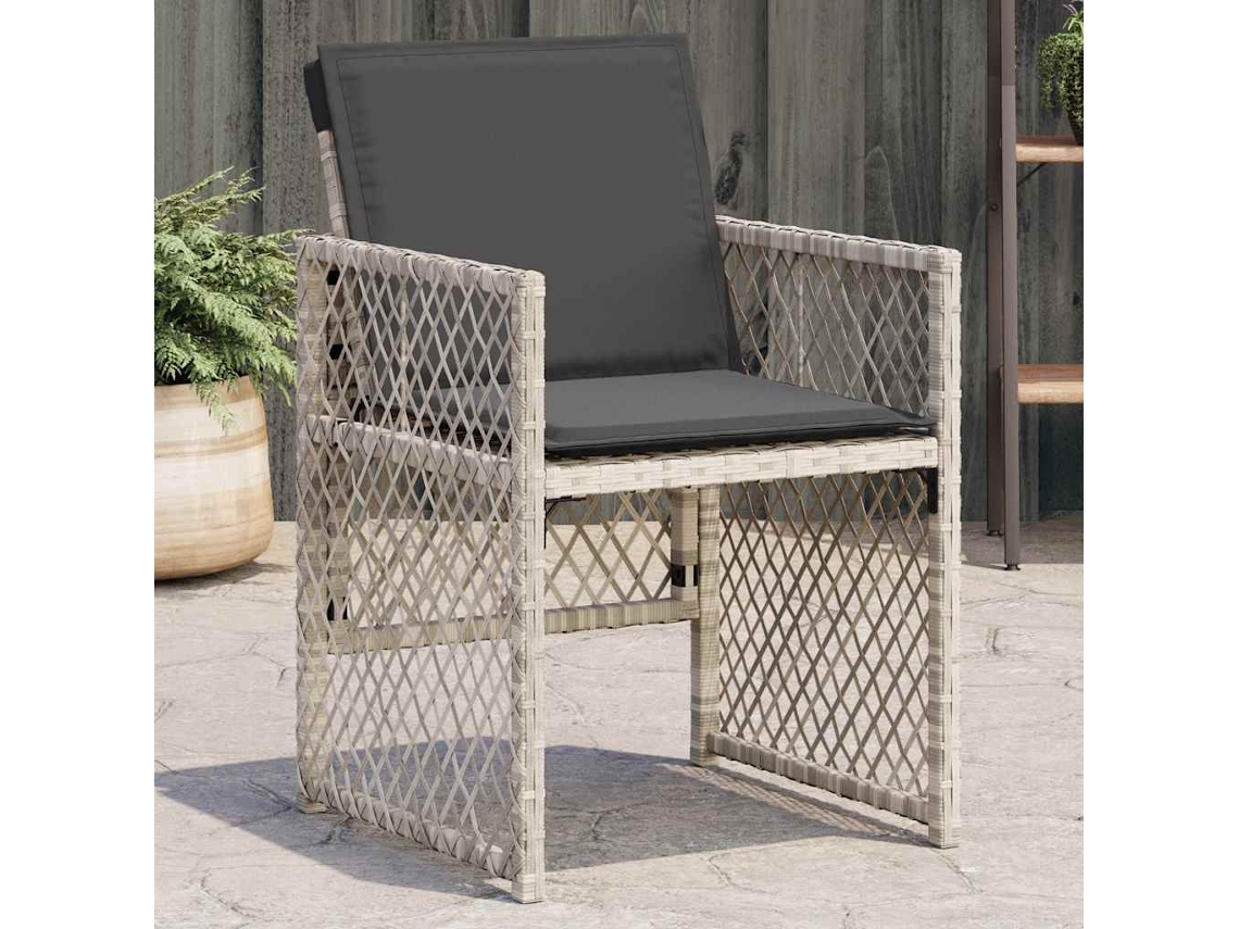 Vidaxl Cadeiras de Jardim com Almofadões 4 Pcs Vime Pe Cinzento claro