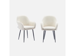 Poltronas Em Veludo Canelado Com Pés Em Metal, Set De 2, Branco Sujo