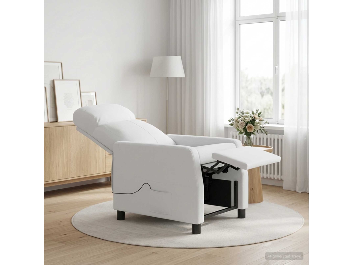 Vidaxl Recliner De Massagem Branco Tecido