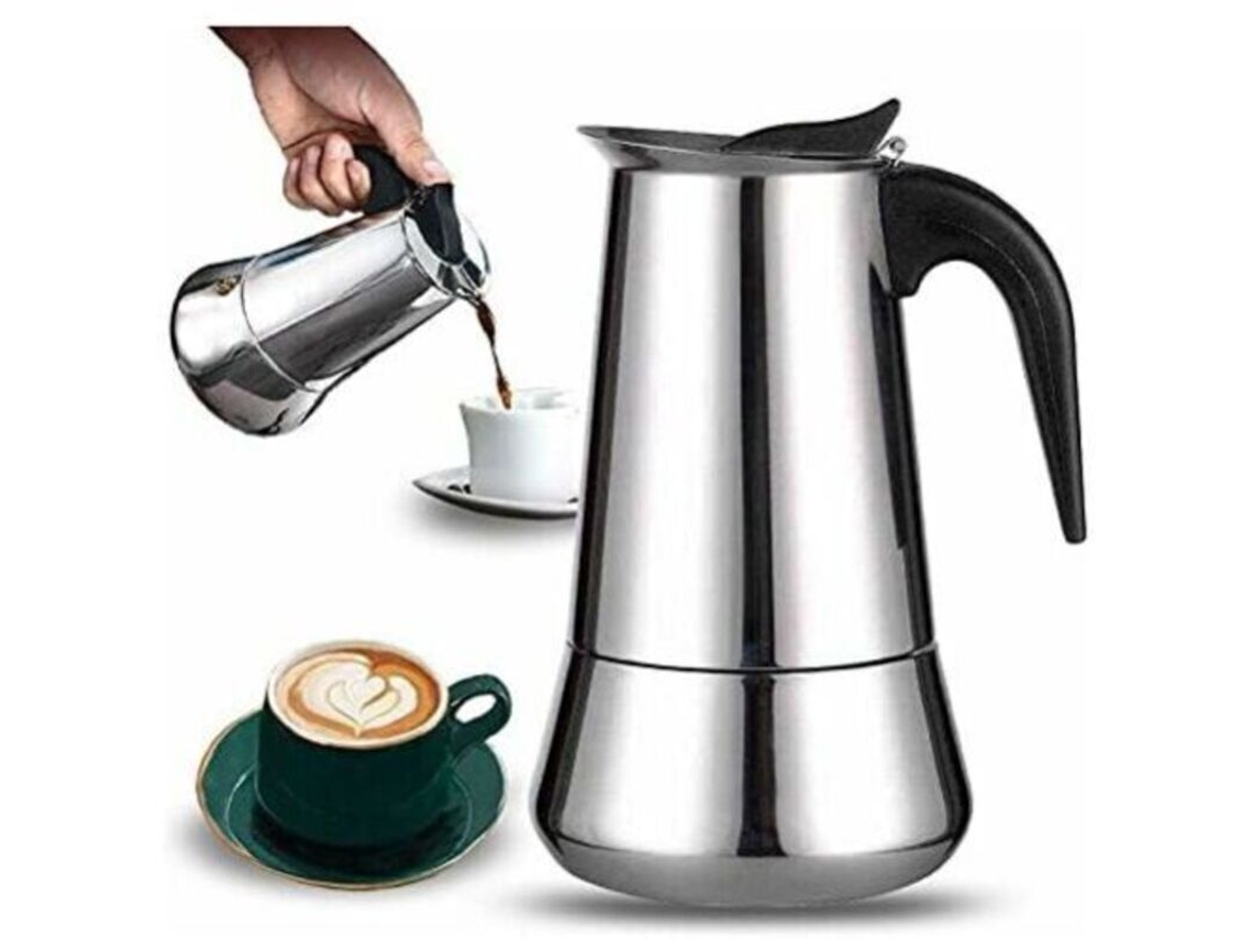 Cafeteira italiana, 2 xícaras, aço inoxidável, compatível com todos os tipos de lareiras, 100ml Brilvibera