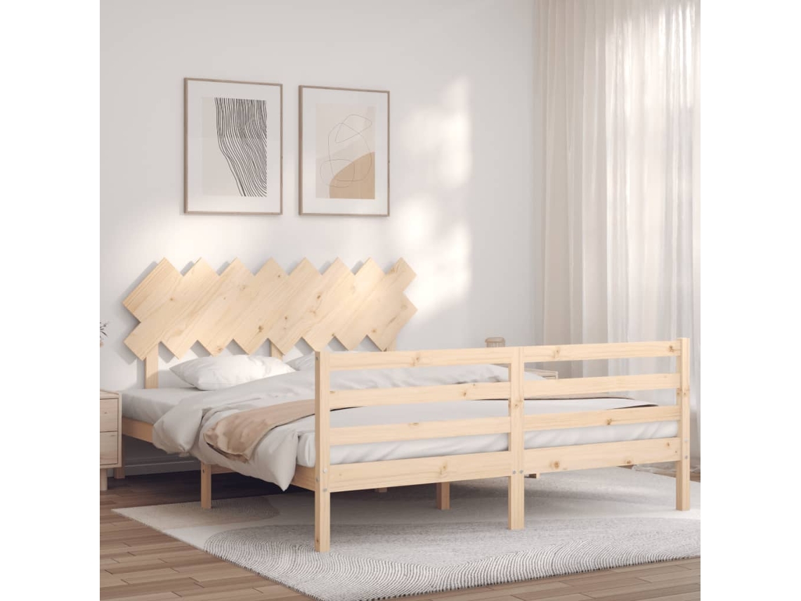 Cama De Casal | Camas Para Quarto | Estrutura De Cama Com Cabeceira 160x200 Cm Madeira Maciça