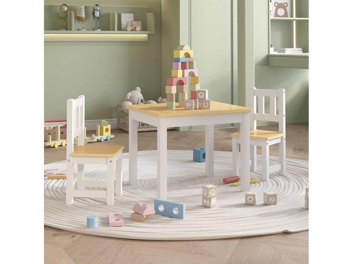 Vidaxl 3 Pcs Conjunto Mesa E Cadeiras Infantil Mdf Branco E Bege