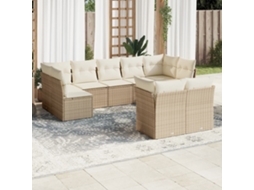 Vidaxl 9 Pcs Conjunto De Sofás P/ Jardim Com Almofadões Vime Pe Bege