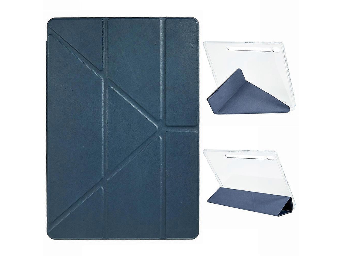 Capa de couro PU transparente com suporte de origami para Samsung Galaxy Tab S10 Fe, azul escuro Hengrongshen