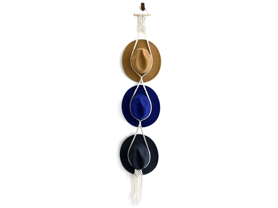 Macrame Chapéu Hanger Boho Organizer De Parede, Teso À Mão Corda Boêmio Estilo Porta Chapéu Com Clips De Madeira Resistentes, Chapéu Decorativo Displa