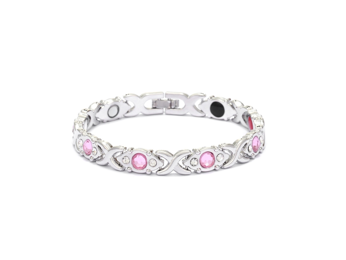 Pulseira De Cobre, Bracelete De Terapia Magnética Cravejada De Diamantes, Removível (prata - Diamante Rosa) Spqment