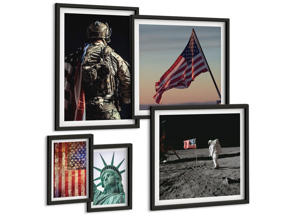 Conjunto De Pinturas Simbologia Americana Da História Espelharte (5 Peças)