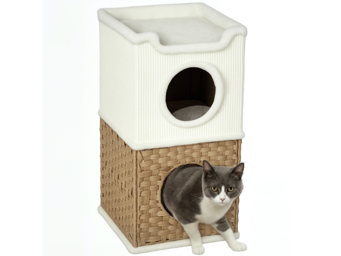Casinha Para S De Três Andares Para Uso Interno, Torre Para S Com Poste Arranhador De Sisal, 41 X 41 X 75,5 Cm, Creme