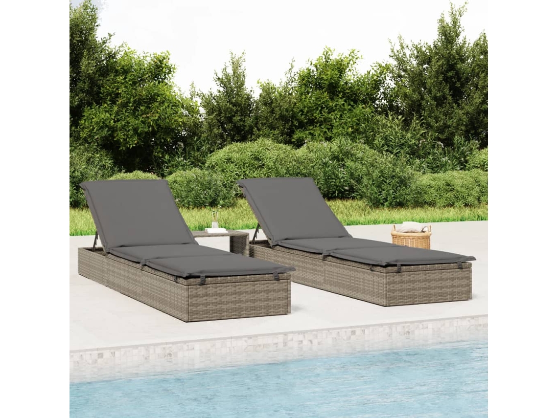 2 Pcs Espreguiçadeira | Chaise Longue | Cadeiras Com Mesa Vime Pe Cinzento Wsd761551 Lovely Home