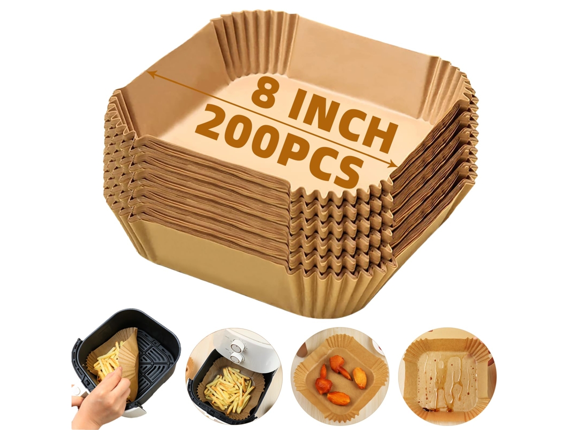Pacote Com 200 Unidades De Forros Descartáveis ​​para Fritadeira, Papel Quadrados 20 Cm (8 Polegadas) Para Fritadeiras 2 A 5 Litros (2 Qt),