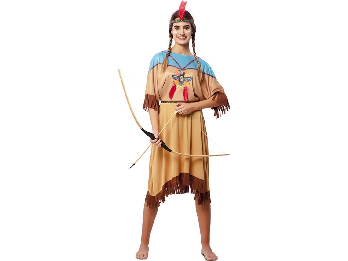 Fato de índia Apache em vestido com cocar para mulher