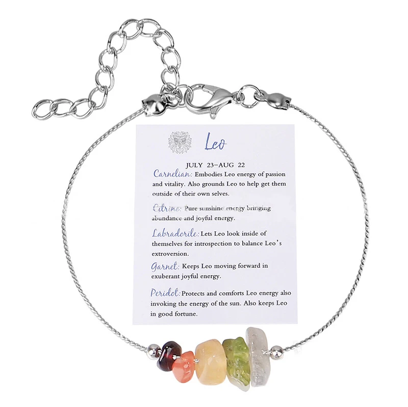 Pulseira com o Signo de Leão , Pulseira Feminina com Cristais Naturais. MDUG (12 Signos do Zodíaco)