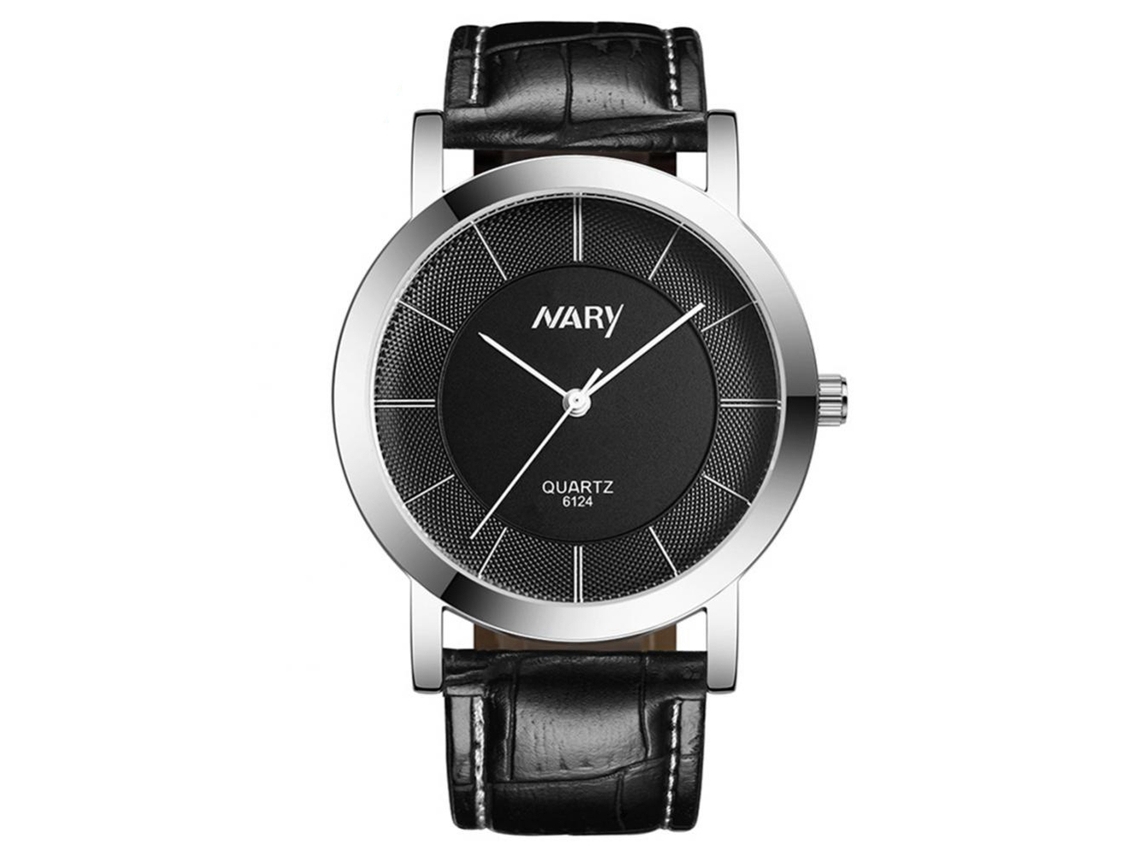 Relógio de casal à prova d'água Nary com mostrador de círculo duplo e pulseira de couro PU (preto feminino)
