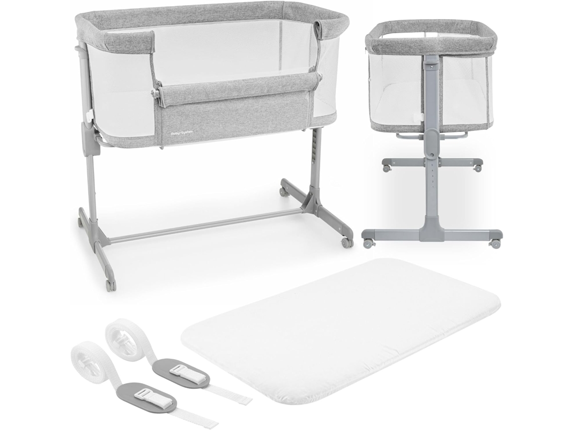 Cama de Bebé Berço de Viagem Dobrável 9Kg Máx. 7 Níveis de Regulação em Altura 4 Rodas Parede Lateral Amovível Cama Extra Reclinável MOBY SYSTEM
