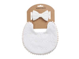 Kit Babador Reversível Em Linho E Algodão Estampado Para Bebê Com Tiara Toalha De Saliva Dp021-3