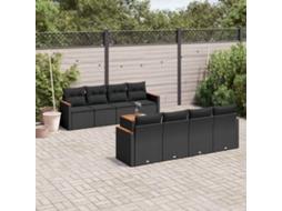 Vidaxl 9 Pcs Conjunto De Sofás P/ Jardim C/ Almofadões Vime Pe Preto