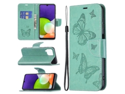 Capa De Couro Com Aba Horizontal E Estampa De Duas Borboletas Em Relevo Para Samsung Galaxy A22 4g, Com Suporte, Compartimento Para Cartões, Carteira