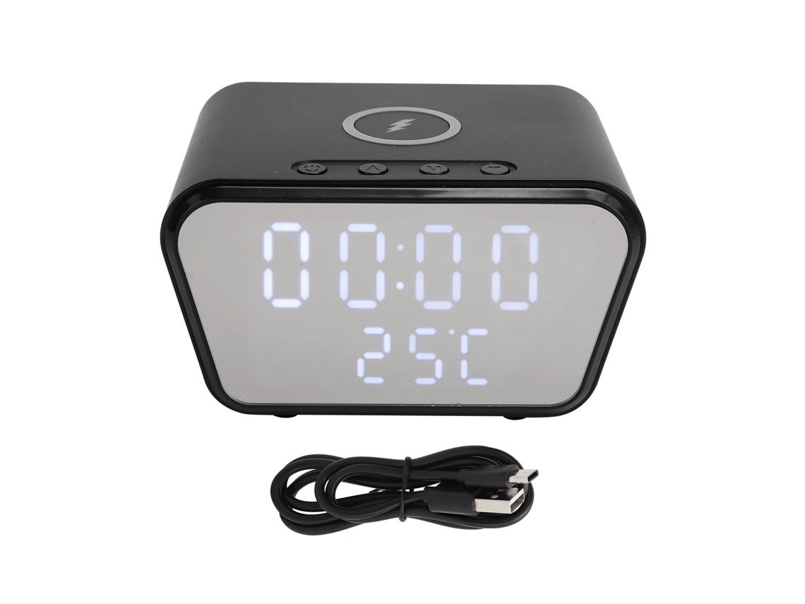 Mali relógio de Mesa Digital Inteligente com Alarme Carregador Sem Fio 10w e Termômetro Preto