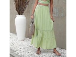 Saia Longa Feminina Boho De Alcinha, Cintura Alta, Solida, Leve E Confortavel Para Verões E Ocasiões Casuais Verde