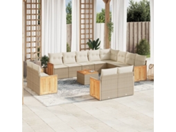 Vidaxl 13 Pcs Conjunto De Sofás P/ Jardim Com Almofadões Vime Pe Bege