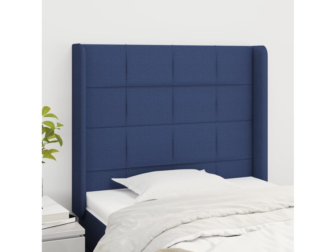 Vidaxl Cabeceira De Cama C/ Abas Tecido 93x16x118/128 Cm Azul