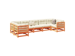 7 unidades Conj. Sofás Jardim C/ Almofadões Pinho Maciço Castanho Mel Dkd Home Decor