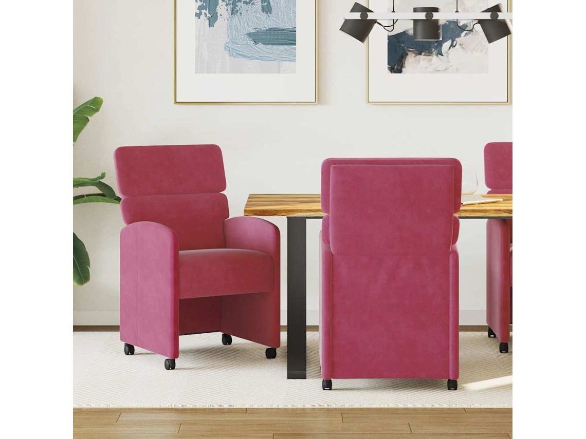 Vidaxl Cadeiras De Jantar Com Rodas 2 Unid. Veludo Vermelho Tinto