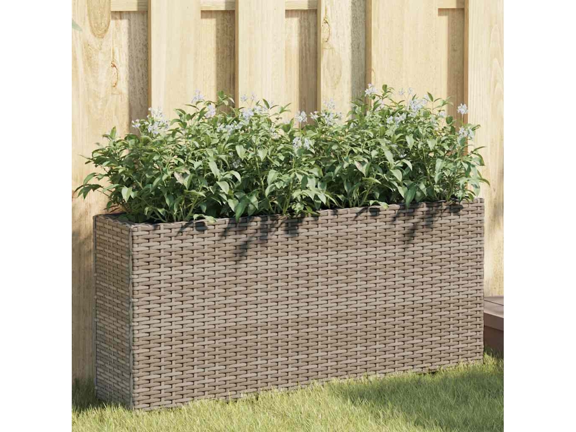 Vidaxl Floreira De Jardim Com 2 Vasos 2pcs 90x20x40cm Vime Pe Cinzento